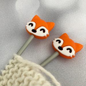 TEMU 2개입 램프스 여우 머리 막힘 바늘 스틱 미끄럼 방지 바늘 귀여운 스웨터 막힘 방지 바늘 캡