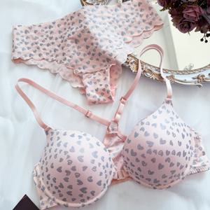 TEMU 26SS 푸쉬업 오픈백 언더와이어 하트 프린트 섹시 브라 세트