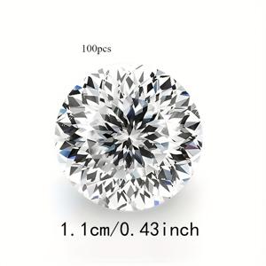 TEMU 11mm 5카트 실내 원형 화이트 파체 인조 보석 100개입 - 스타일 주얼리 제작, 반지, 펜던트, 귀걸이 제작에 적합 - 실내 모이사나이트 대체품, 축제 행사용 반짝이는 장식