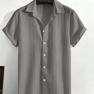 TEMU 남성 캐주얼 바캉스 반팔 셔츠, 솔리드 리프 원단, 버튼업 디자인, 올 시즌 착용 가능, 통기성 좋고 상쾌함. 하와이 해변 바캉스 스타일에 완벽하며 커플링에도 적합하며, 남자친구 또는 남편을 위한 이상적인 선물입니다.