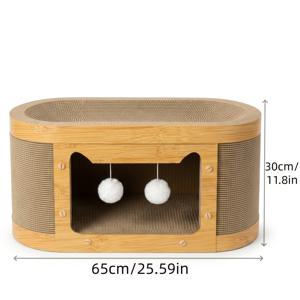 TEMU 대형 2-in-1 고양이 스크래쳐 하우스 & 고양이 침대, 고양이 콘도, 다인용 라운지, 전체 스크래칭 표면, 교체 가능한 골판지 삽입물, 나무 프레임, 15KG 하중 용량