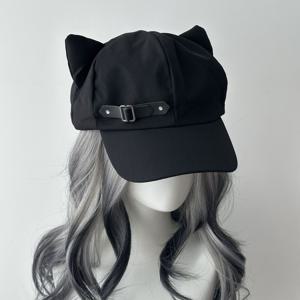 TEMU 여성용 고딕 스타일 메탈 버클 고양이 귀 야구 모자, 亜文化 Y2K 핫 블랙 스냅백, 데일리 코스프레, 조절식 큰 머리 둘레 썬햇