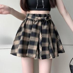 TEMU 여성용 タイ付き 비대칭 체크무늬 스커트, 고급 체크무늬 스커트, 빈티지 활용도 높은 패션, 핫 스타일 출퇴근용 미니 스커트