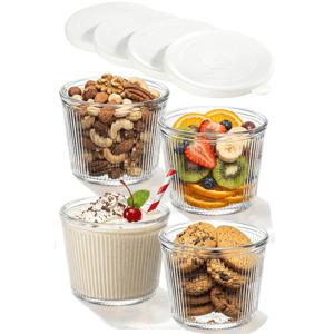 TEMU APPKER 소형 유리 볼 4/6/8개 세트, 6.8 Oz., 투명 골지 유리 용기, 쌓을 수 있음, 디저트, 푸딩, 소스, 샐러드, 견과류, 오트밀, 사탕, 스위트, 시리얼 등에 적합