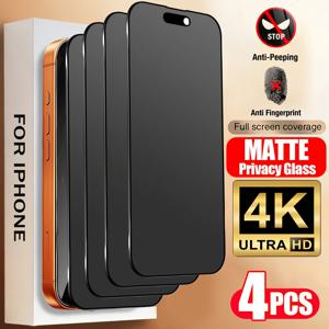 TEMU iPhone 17 Pro Max/Air/16 Pro Max/15 Pro/17/16/15/14/13/12/11/16e/Plus/Mini/X/XR/XS Max용 무광 프라이버시 화면 보호 필름 4매, 9H 경도의 강화 유리 필름, 긁힘 방지, 지문 방지, 전면 커버, 불투명한 유리 디자인, 엿보기 방지