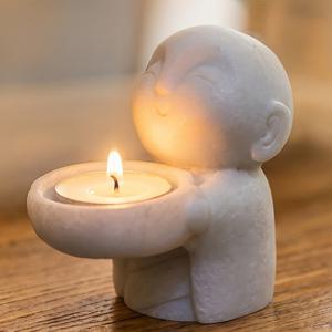 TEMU 8cm/3.1인치 화이트 마블 귀여운 작은 승려 캔들 홀더, 커피 테이블, 사무실, 침실용 백옥 장식품
