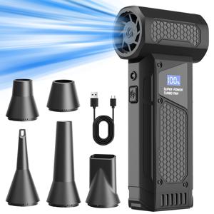 TEMU 150000RPM 터보 블로어 브러시리스 모터 컴퓨터/차량 청소기 & 눈 제거기, USB-C 충전식, 배터리 잔량 표시 및 LED 조명, 160G 추력, 198Km/H 풍속, 초강력 바람, 고속 터보 팬, 세련된 디자인, 내구성 있는 구조