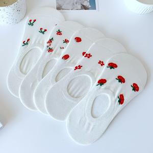 TEMU 여성용 봄/여름 스위트 야채 & 과일 투명 라이너 양말 5켤레 - 패셔너블하고 편안한 일본 스타일 귀여운 화이트 보트 삭스, 흡습성 - 실리콘 미끄럼 방지 로우컷 양말