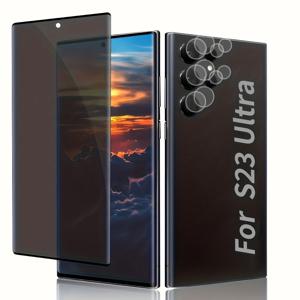 TEMU 갤럭시 S23 울트라/갤럭시 S22 울트라 5G 프라이버시 글라스 액정 보호 필름, 1개 글라스 사생활 보호 필름 및 2개 카메라 렌즈 보호 필름, 스크래치 방지, 3D 곡면, 기포 방지, 사생활 보호 액정 보호