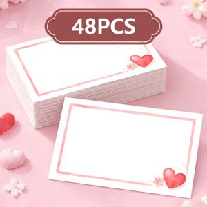 핑크 하트 모양 꽃 26/48개 | 수채화 테두리 빈 메시지 카드 | 발렌타인데이 및 새해를 위한 쓰기 가능한 인사말 카드 | 감정 치유 및 감정을 표현하는 손글씨 축복 카드 | 친구를 위한 작은 인사말 카드