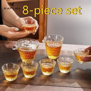 TEMU 8Pcss 세트 KAPLAN 일본 아이스 프로스트 패턴 유리 티 세트, 해머링 8Pcss 세트 티웨어, 고급스러운 미적 감각의 쉬운 스타일 테이스트 컵, 티룸 및 사무실 특별 티웨어, 소형 티컵, 덮개 달린 볼 및 페어 컵, 크리스마스 및 할로윈을 위한 최고의 선물