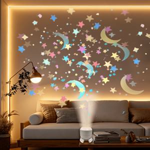 LED 별 달 프로젝션 조명, 360° 회전 다이내믹 프로젝션 무드등, USB 플러그인 분위기 조명, 침실, 게임방, 거실용 장식 조명
