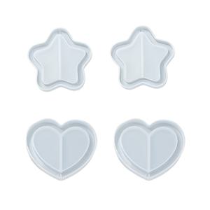 4개 세트 에폭시 수지 몰드 - DIY 공예용 별 & 하트 모양 실리콘 펜던트 몰드, 키체인, 참 만들기 | 액체 수지 필요 없음