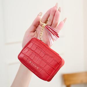 TEMU 핑크 크로커다일 패턴 미니 화장품 케이스, 거울 포함, 술 키체인 포함 휴대용 여행용 화장품 정리함, 일상용 컴팩트 디자인