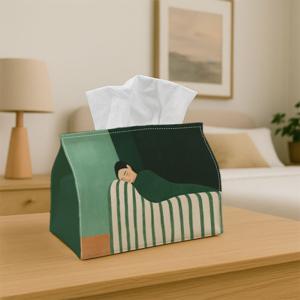 TEMU 1개 아트 프린트 티슈 케이스, 잠자는 초록색과 흰색 티슈 케이스 홀더, 방수, 욕실, 거실, 침실, 서랍장, 커피 테이블 및 식탁에 적합