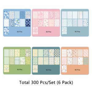 클래식 플로럴 및 기하학 테마 장식용 종이 문구 세트 300매, 빈티지 미학 질감 패턴 스크랩북 종이, 장식용 종이, 아트용지, 가정 사무실 다이어리 저널 장식, DIY 미술 공예, 선물 포장 등에 적합 (팩당 50매, 세트당 6팩)