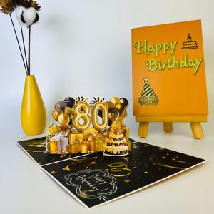 TEMU 해피 80세 생일 카드, 봉투 포함 팝업 3D 축하 카드 1개, 정교한 80세 생일 선물, 80세 생일 인사 카드