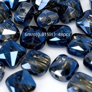 TEMU 장식용 루즈 비즈, 6mm, 핑크 그린 & 다크 블루 전기도금 무지갯빛 그라데이션, 플랫 사각형 그리드 유리 구슬. 주얼리 제작, DIY 비즈 공예, 귀걸이, 목걸이, 의류, 휴대폰 펜던트, 공예 액세서리 & 정장 드레스 장식용으로 적합. 비즈 & 비즈 모음