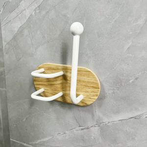 드릴 불필요 벽걸이 헤어 도구 정리대, 브러쉬, 클로, 머리끈 보관용 나무 욕실 수납 랙, 공간 절약형