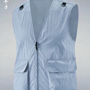 TEMU 남성용 경량 통기성 멀티 포켓 기능성 조끼, 낚시 및 사진 촬영에 적합, 봄/여름 야외복
