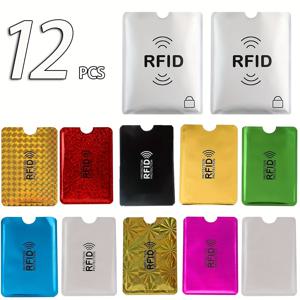 12개 RFID 차단 슬리브 (신용카드 홀더 10개 & 여권 보호대 2개 포함) 신용카드 보호용 RFID 블로킹 슬리브, 고품질 알루미늄 호일 슬림 디자인으로 지갑에 쉽게 넣기