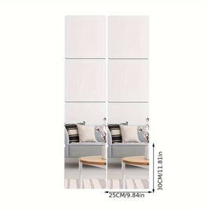 TEMU 8개/25cmx30cm/둥근 모서리 아크릴 거울 타일 스티커, 침실 설치용 홈짐 거울 벽 드레싱 거울 스티커, 기숙사 스플라이싱 홈 거울 무테 천장까지 이어지는 전체 신체 거울
