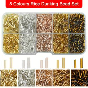 1x4/1x6mm 2200개 5가지 색상 2가지 크기 유리관 구슬 10칸 상자, 가느다란 막대형 펀치 구슬 루즈 비즈, 수제 DIY 팔찌, 목걸이, 귀걸이, 액세서리, 장식, 신발 장식, 의류, 수공예 보석류, 신발 장식, 의류 재료 및 액세서리에 적합