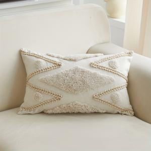 1개, 천연 린넨 혼방 베개 커버, 기하학적 브레이드 장식 베개 커버, 단면 튜프드 자수, 소파, 거실, 침실 홈 데코레이션에 적합, 베개 속통 없음