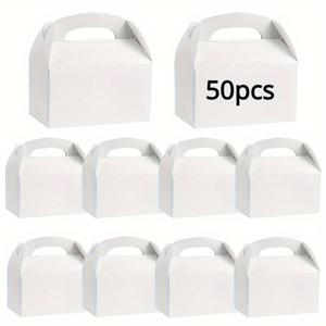 그녀/남자를 위한 선물 50개입, 3.35In * 6.3In * 3.54In 다기능 화이트 파티 선물 상자 - 그림 그리기, 결혼식, 생일, 졸업식 등에 적합 - 손잡이가 달린 튼튼한 종이 선물 상자 (사이즈: 3.35In * 6.3In * 3.54In)