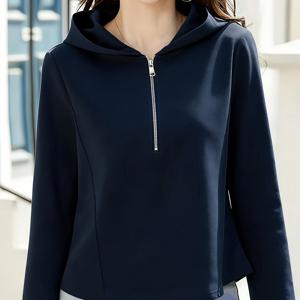 TEMU 봄/가을 단색 캐주얼 후드 반지퍼 긴팔 데일리 출퇴근 스웨트셔츠