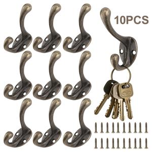 TEMU 5/10pcs 헤비 듀얼 코트 후크 벽걸이 코트 랙 브론즈 빈티지 옷걸이 10/20 스크루로 문 코트 후크 욕실 주방 헤비 듀얼 코트 후크 빈티지 코트 랙 욕실 수건 후크