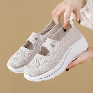 TEMU 여성 니트 메쉬 키높이 통굽 슬립온 통굽5cm 발편한 여성 슬립온 여성 단화 통기성 발편한 여성신발 엄마 신발