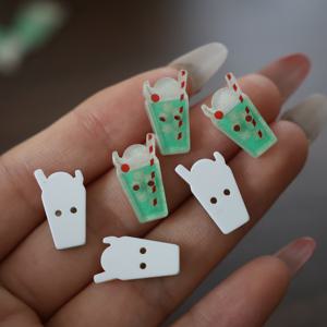 TEMU 10개 글리터 민트 그린 음료 컵 레진 버튼, 2홀 귀여운 소다 음료 버튼 (바느질, 인형 옷, 헤어 클립 & 스크랩북 공예용)
