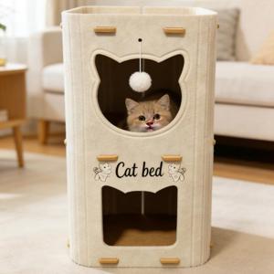 TEMU 펠트 고양이 스크래칭 포스트 다층 고양이 하우스 고양이 빌라, 내마모성 고양이 스크래칭 보드, 실내 대형 및 중형 고양이에 적합, 고양이 장난감 공 포함