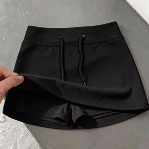 TEMU 여름 핫 섹시 하이웨이스트 드로스트링 숏 스커트, 고탄력 통기성 허리 집착, 내장 팬티, 바디 쉐이핑 및 곡선 강조, 데이트 및 야외 다용도
