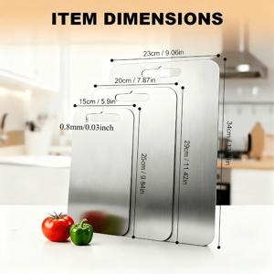 TEMU 스테인리스 스틸 도마 3종 세트 - 녹 방지, 간편 세척, 공간 절약형 수납 - 미끄럼 방지 모서리, 고기, 야채, 베이킹용 다용도 - 식품 안전 및 내구성 - 가정 요리사를 위한 완벽한 주방 선물