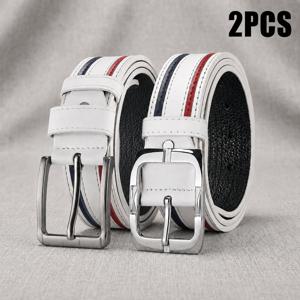 TEMU 2개 남성용 PU 벨트 세트, 흰색 캐주얼 & 비즈니스 벨트 (아연 합금 버클 포함), 청바지, 바지, 골프, 데일리룩용 조절 가능한 허리 벨트, 남성용 아버지의 날 선물