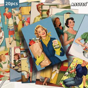 20개 혼합팩 빈티지 1950년대 엽서 스크랩북킹 및 공예용 - 레트로 핀업 주부, 맞춤형 클래식 일러스트, 4x6 잡지 저널 장식, 생일 및 크리스마스용 수집용 기프트 카드