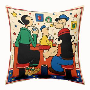TEMU 빈티지 뽀빠이 가족 베개 커버, 18x18인치, 1개, 레트로 만화 디자인, 침실 거실용 장식, 부드러운 원단, 스타일리시한 홈 데코