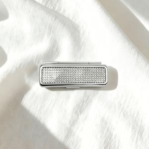 TEMU 휴대용 미니 립스틱 정리함, 거울 및 라인스톤 케이스 포함, 컴팩트 메이크업 립스틱 박스, 여성용 화장 거울 키체인