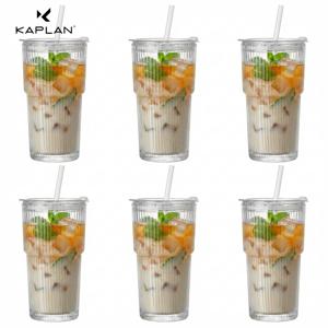 TEMU KAPLAN 패션 유리 물컵 6개 세트, 빨대형 빨대컵, 신선한 음료컵, 가정용 필수품 고투명 디자인 컵, 할로윈, 휴일 파티 및 모임용