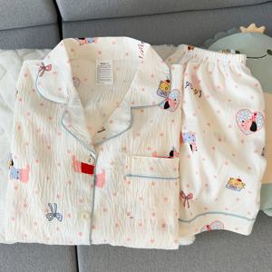TEMU 여성용 물방울 강아지 프린트 반팔 반바지 귀여운 라펠 가디건 잠옷 세트, 여름 버튼업 상의 및 반바지, 부드럽고 편안한 캐주얼 아시안 사이즈 홈웨어