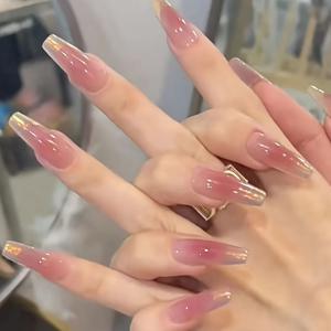 TEMU 30개입 그라데이션 핑크 광택 끝 프레스온 네일 스티커, 여성용 디자인. 이 스타일리시한 인조 손톱은 일상적인 캐주얼룩, 직장, 파티, 데이트에 적합합니다.