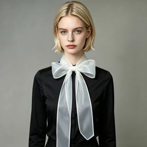 TEMU 우아하고 고급스러운 투명 오간자 특대형 스트리머 리본 칼라 플라워, 여성을 위한 다용도 셔츠 액세서리, 연회 가운용 영묘한 나비넥타이 장식 스카프