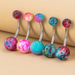 TEMU 5pcs 그림 예술 배꼽 반지 컬러풀한 아크릴 공 배꼽 피어싱 바벨 스터드 스테인레스 스틸 바 배꼽 반지 바디 쥬얼리