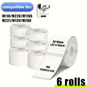 M220, , M221, M110 호환 50x80mm 라벨 6롤 - 롤당 100장, 의류 라벨 인쇄, 슈퍼마켓 인쇄 등에 적합