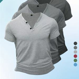 남성용 경량 통기성 반팔 헨리 셔츠 3종 세트입니다. 편안하고 다재다능한 핏감, 약간의 스트레치, 빠른 건조 및 흡습성 특징이 특징입니다. 이 스타일리시한 단색 셔츠는 캐주얼 외출복으로 완벽합니다.