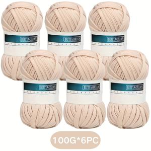 600G 티셔츠 얀, 크로셰용 탄성 리본 얀, 두꺼운 코바늘 뜨개질 원단 얀, 청키 손뜨개 티셔츠 얀 (코바늘 가방, 담요, 바구니, 프로젝트, 홈 데코용), 100G x 6개입, 35M/개