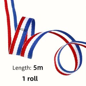 5M 폭, 2.5cm 두께의 폴리에스터 빨간색, 흰색, 파란색 직조 리본 1롤. 의류, 가방, 숄더 스트랩에 적합. 두꺼운 내구성 좋은 선물 리본, 패션 추가, 메달 끈, 빨간색 및 파란색 리본