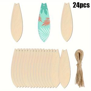 TEMU 24pcs 목재 서핑 보드 모양 DIY 손수공예 블랭크 서핑 보드, 무색 목재 하와이 해변 홈 장식에 적합